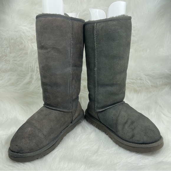 UGG Australia Classic Tall Gray Suede Leather Sheepskin Boots Women’s Size 7 - Picture 10 of 14